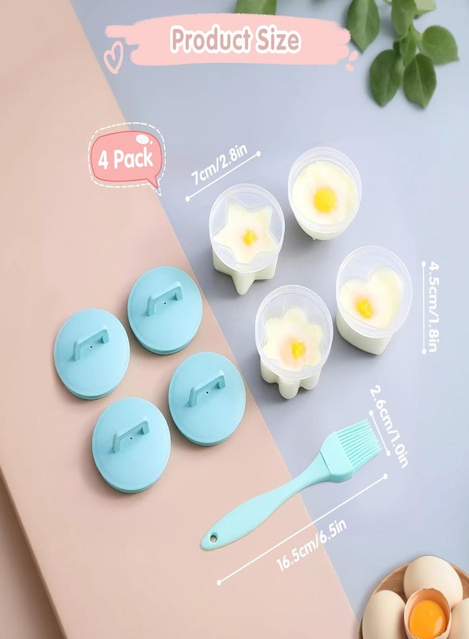 Teeloray Egg Poacher Cups, 4 Pcs Poached Egg Cooker with Lid and Oil Brush Egg Coddler 4 Shapes Reusable Egg Molds, BPA Free Nonstick Egg Poaching Cups for Boiled Eggs Without Shell, Blue - Image 2